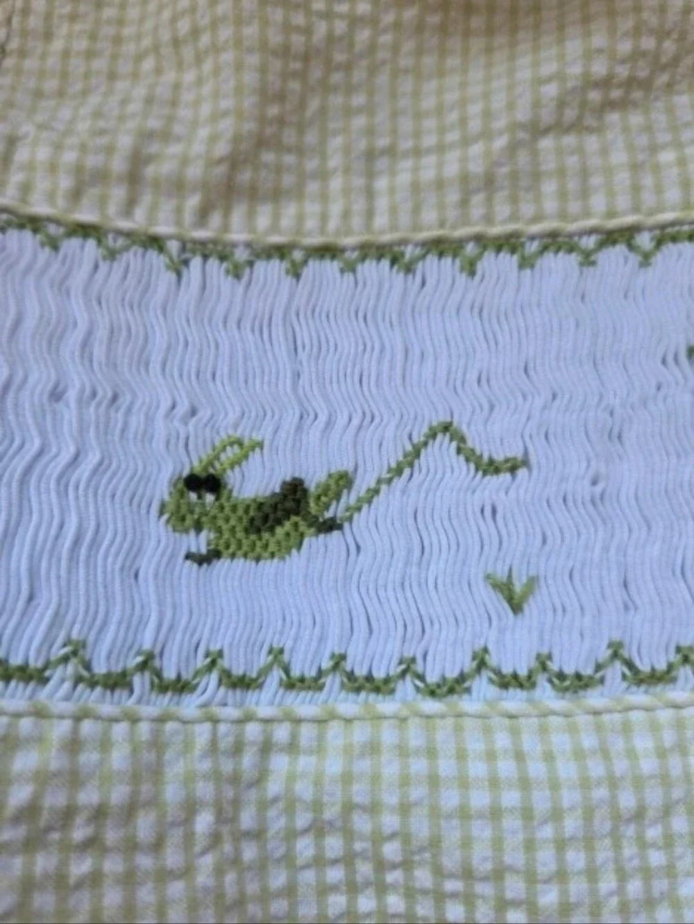 VTG Royal Child Smocked Seersucker Grasshopper Romper Bubble 24M Green Gingham